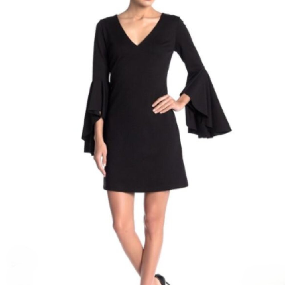 Bailey 44 Black Dress Bell Statement Sleeves Large LBD Cocktail Wedding Guest